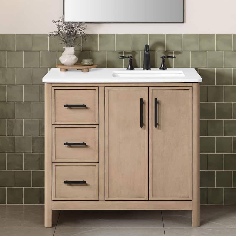 Ove Decors SOLAS-36 Solas 36" Free Standing Single Basin Vanity Set - Sahara Birch