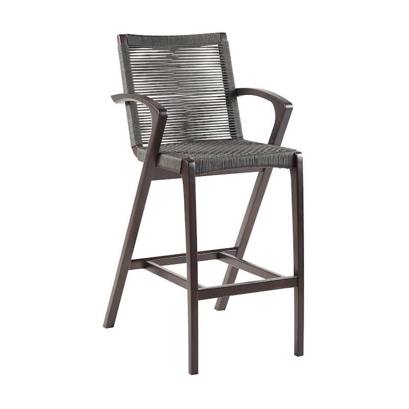 Brielle Solid Eucalyptus Wood and Rope Outdoor Patio Counter Height Bar Chair