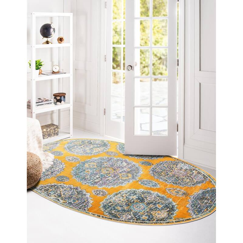Transitional Laka Collection Area Rug - Yellow - 3'3"x5'3" Oval