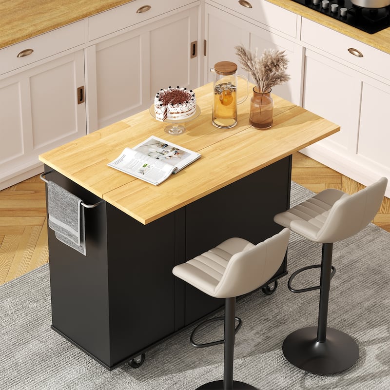Rolling Kitchen Island with Storage Cabinet & 3 Drawers – Mobile Storage Cart with Extendable Countertop for Small Spaces
