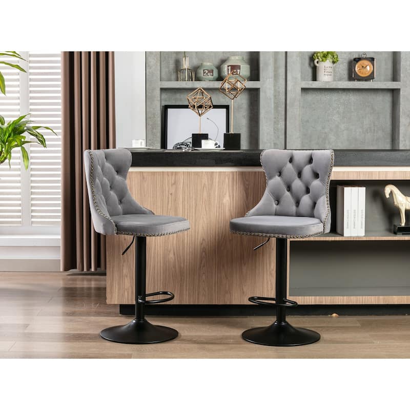 Golden Swivel Velvet Upholstered Bar Stools Set of 2