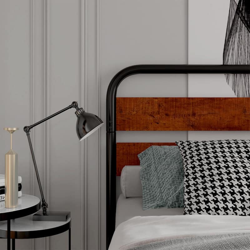Platform Bed Frame with Wood Headboard, Heavy Duty Metal Slat Support, Noise Free Design