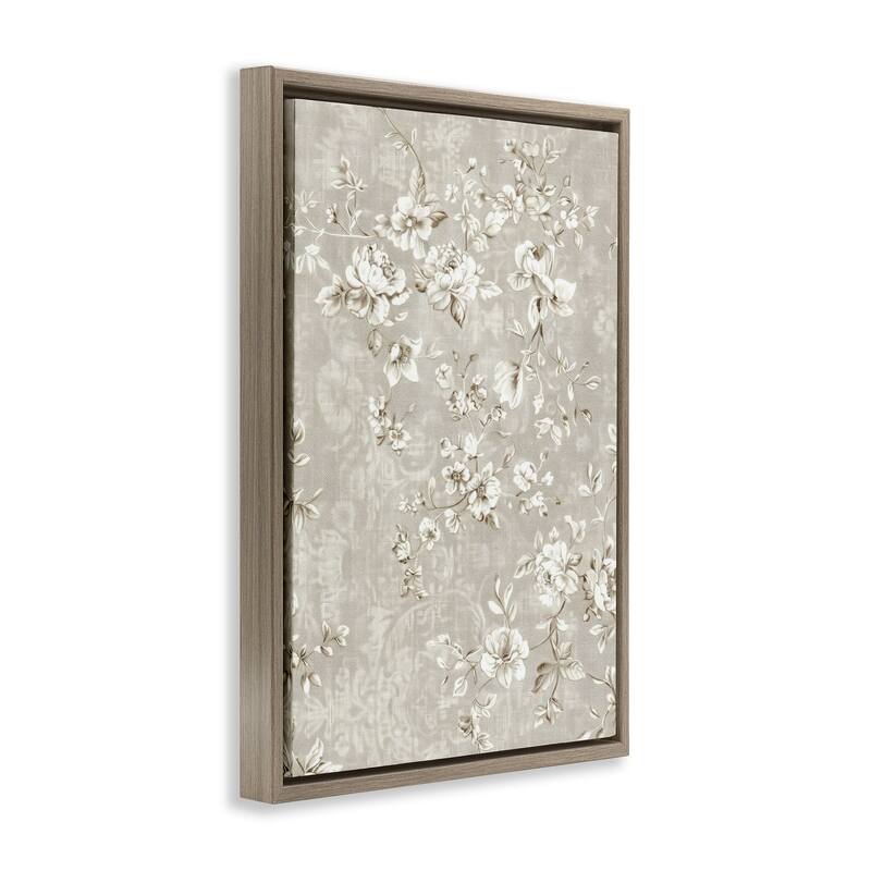 Stupell White Flowers over Damask Framed Floater Canvas Wall Art Design By LSR Creative Studio