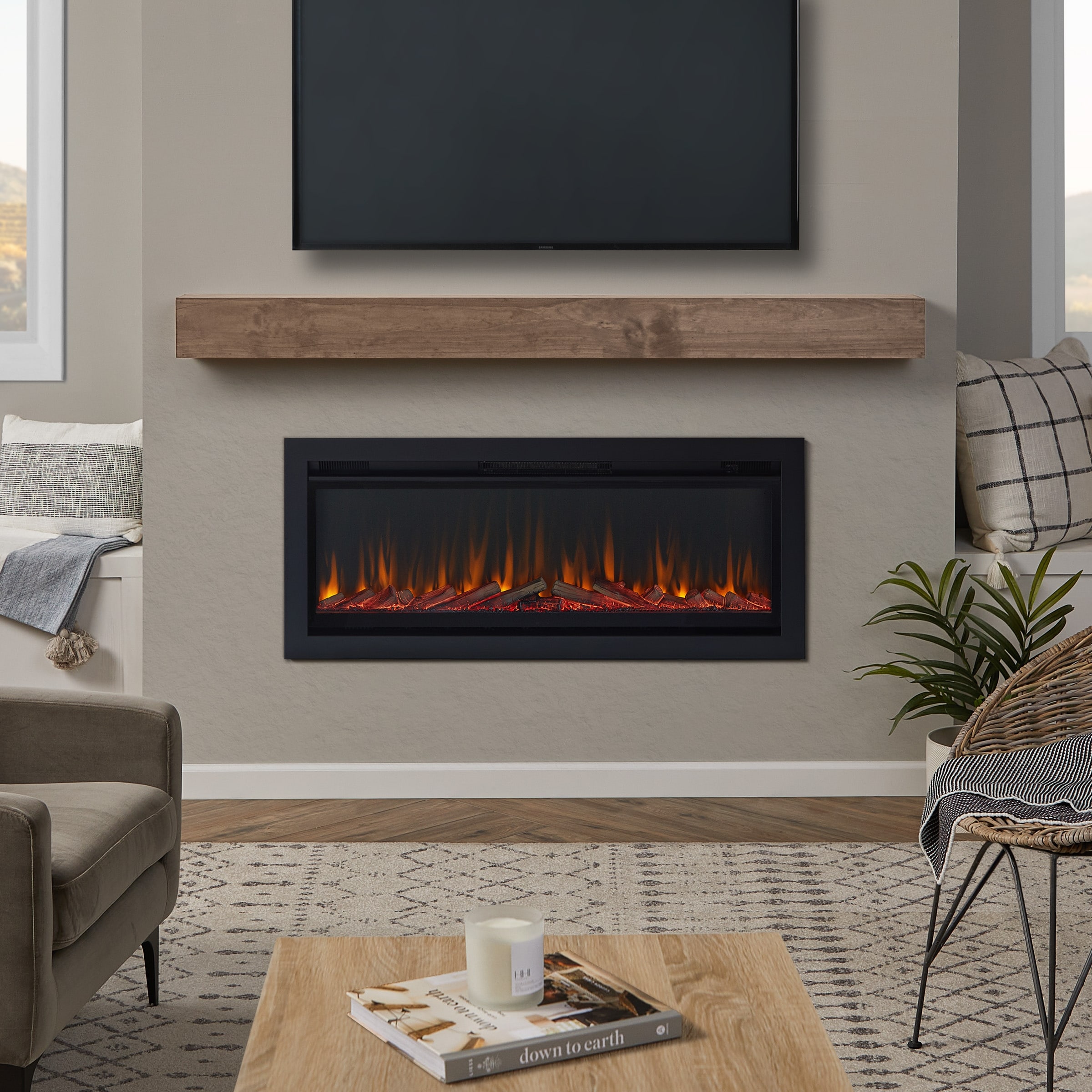 Real Flame Wall Mount or Recessed Electric Fireplace Insert 49”