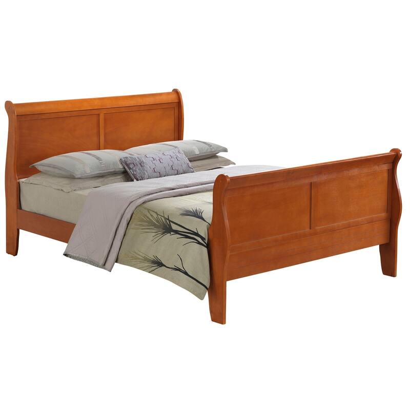 Oak Sleigh Bed - Solid Pine Wood Frame - Headboard, Footboard & Slats Included