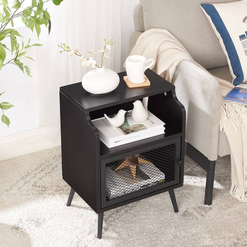 VECELO Mid CenturyEnd Tables with Storage Shelf, Brown Modern Nightstand/Bedside Table/Side Table/Sofa Table