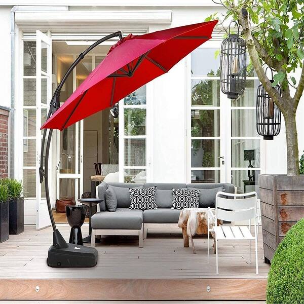 Shop Black Friday Deals On Grand Patio Deluxe Napoli 11 Ft Curvy Aluminum Offset Umbrella Patio Cantilever Umbrella With Base Overstock 31451375