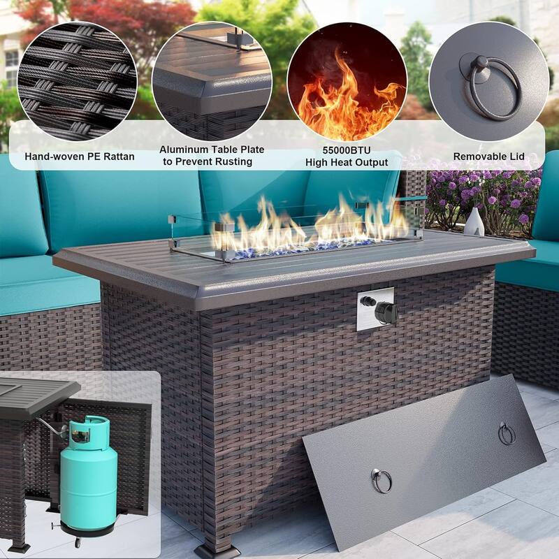 10-Piece Modular Outdoor Sectional Set with Fire Pit & Swivel Rockers - 10 pcs