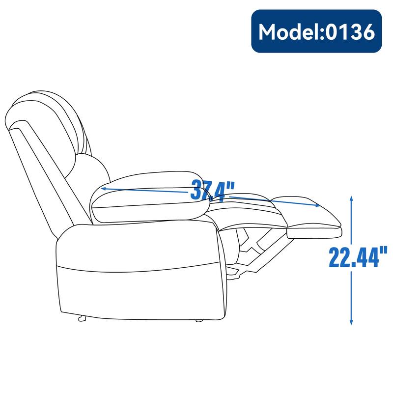 Large Manual Recliner Chair in Fabric for Living Room