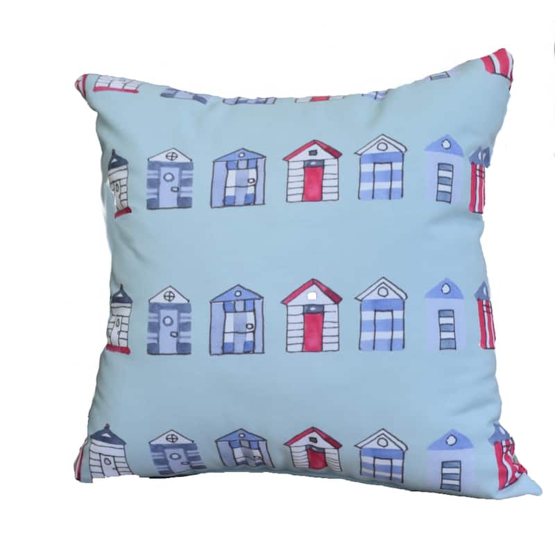 16 x 16 Inch Multi Beach Hut Stripe Print Outdoor Pillow - Aqua
