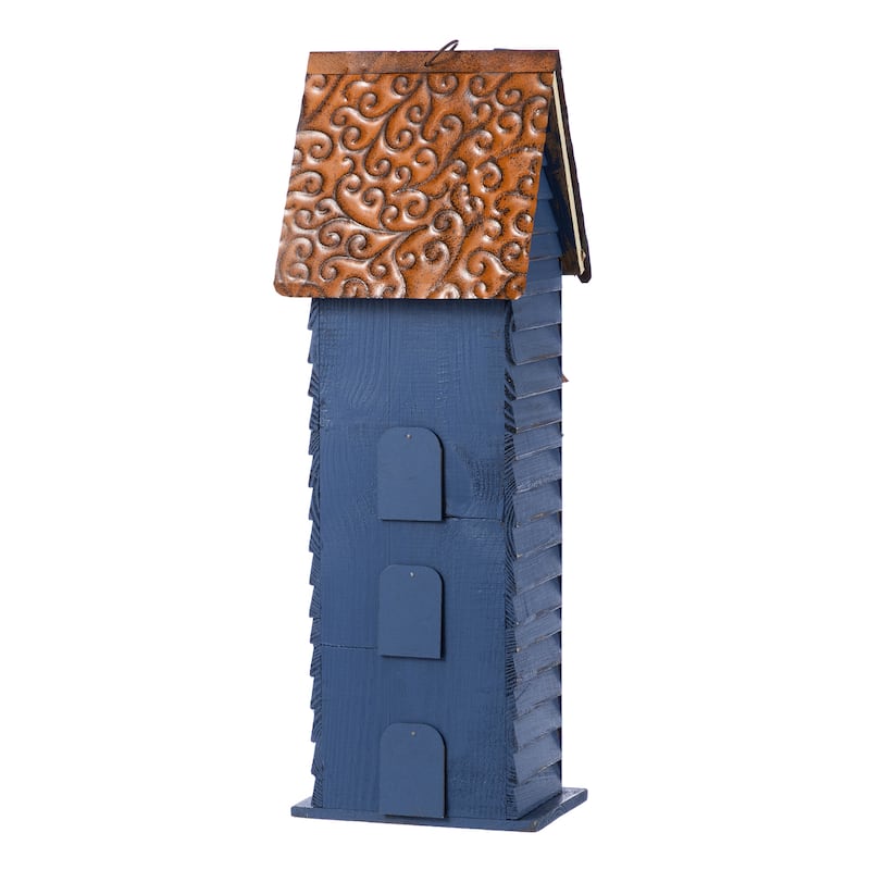 Glitzhome 24.25"H Oversized Washed Blue or White 3-Tiered Solid Wood Villa Decorative Outdoor Garden Birdhouse