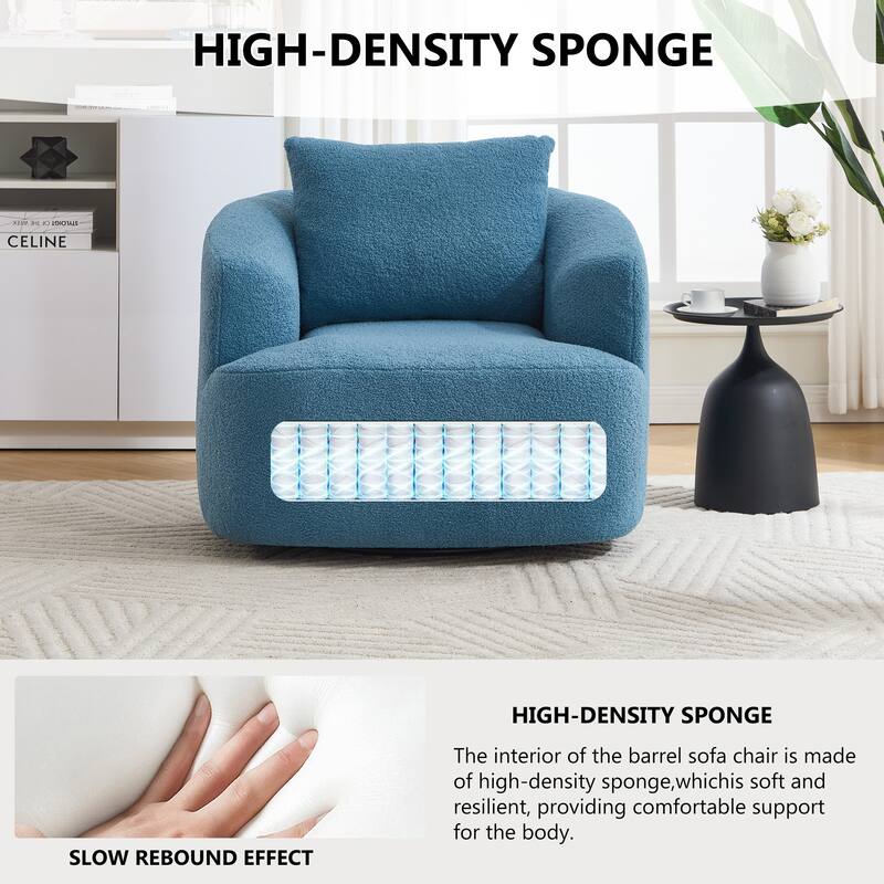 Swivel Round Sofa Chaise, Upholstered Sofa Chair with One Soft Pillow, Single Sofa with Adjustable Pillow