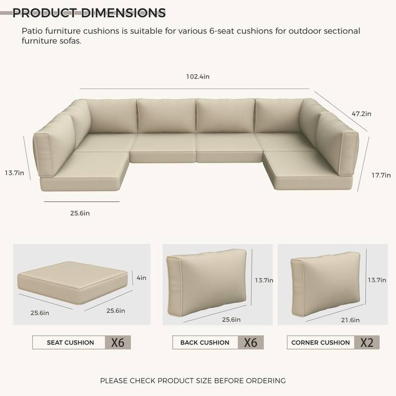 14 Piece Outdoor Furniture Replacement Cushions,Patio Seat Cushions