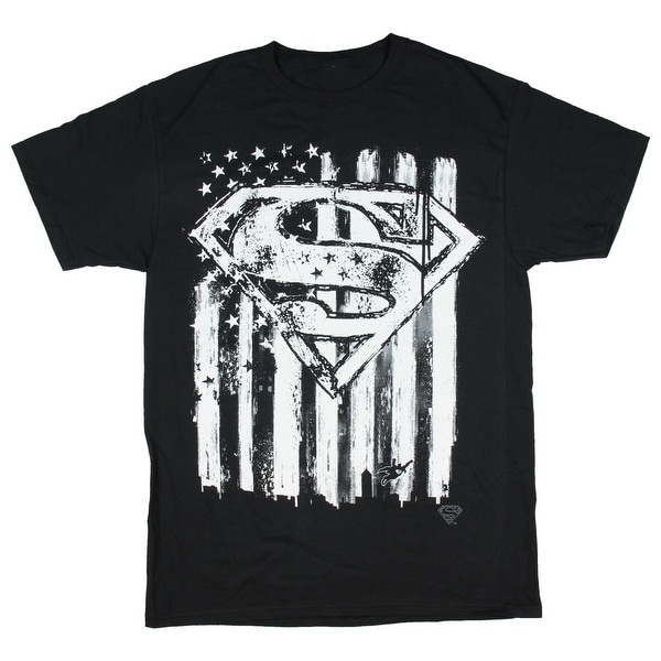 Superman Emblem & Flag Men's Black Shirt