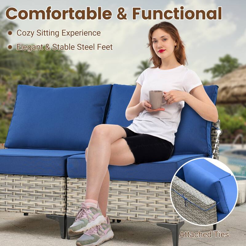 HOOOWOOO 10-piece Wicker Patio Furniture Set Sectional Sofa with Swivel Chair
