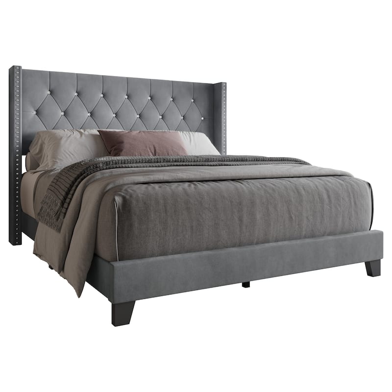Clayfell Monroe Tufted Upholstered Wingback Panel Bed