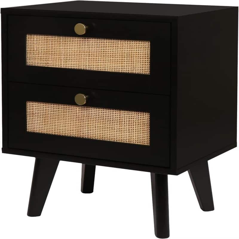 Wood Nightstand with Rattan Decor Drawer