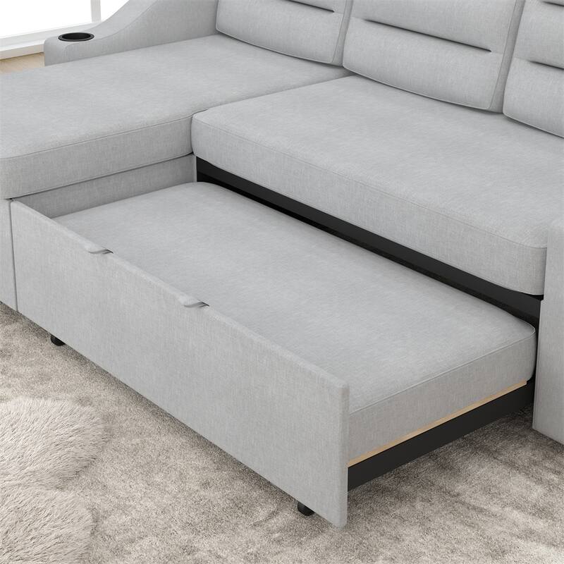 83.5" Polyester Convertible Combo Sofa w/ Storage Recliner and Holder