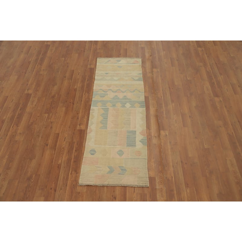 Hand Woven Oriental 100% Wool Carpet Southwestern Tribal Multi-Colored Kilim Runner Rug - 5' 10'' X 2' 0''