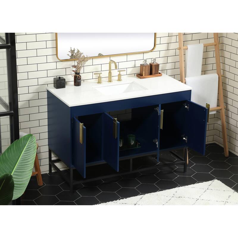 Icon 48 - 60 Inch Single Bathroom Vanity with Ivory White Engineered Marble