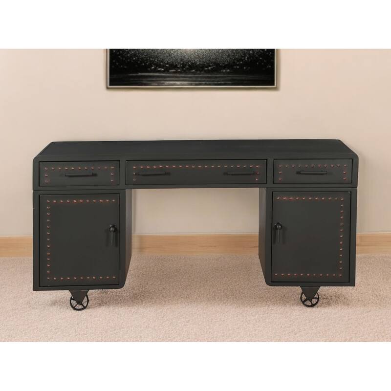 63" Gray Metal Executive Desk With Two Cabinets Three Drawers - Gray