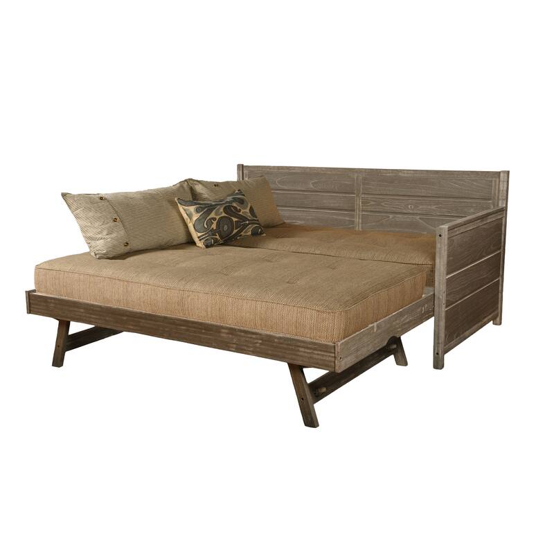 Somette Marisa Daybed with Pop Up Trundle in Weathered Gray with Mattresses