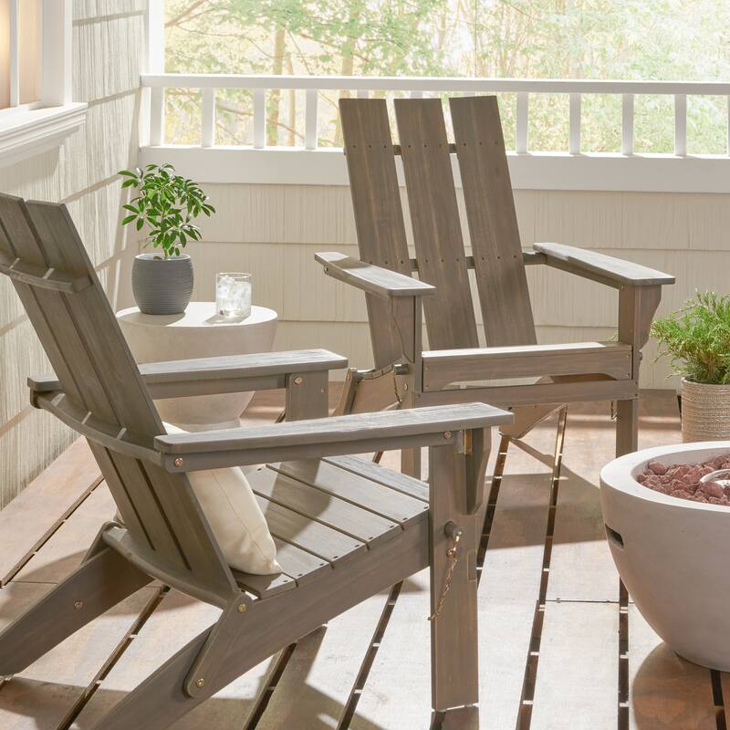 Zuma Outdoor Outdoor Acacia Wood Foldable Adirondack Chairs (Set of 2) by Christopher Knight Home - Gray