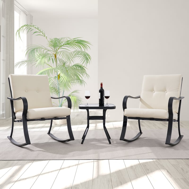 Bonosuki Outdoor 3-piece Rocking Chair Patio Bistro Set with Side Table - White