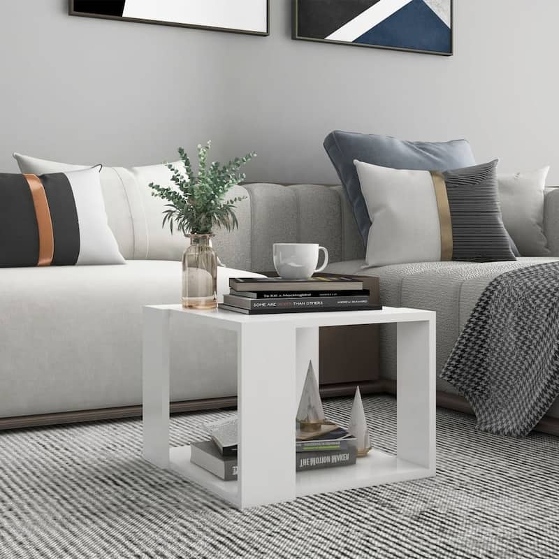 vidaXL Coffee Table White 16"x16"x12" Engineered Wood