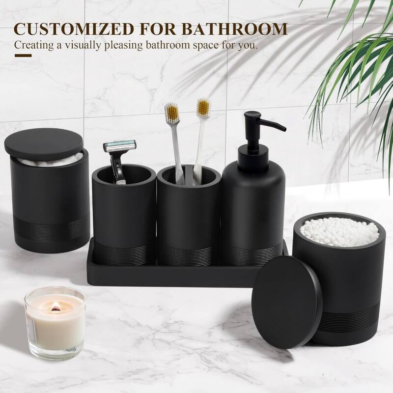 6-piece bathroom toothbrush set, glass cup, cotton swab jar, modern bathroom organizer