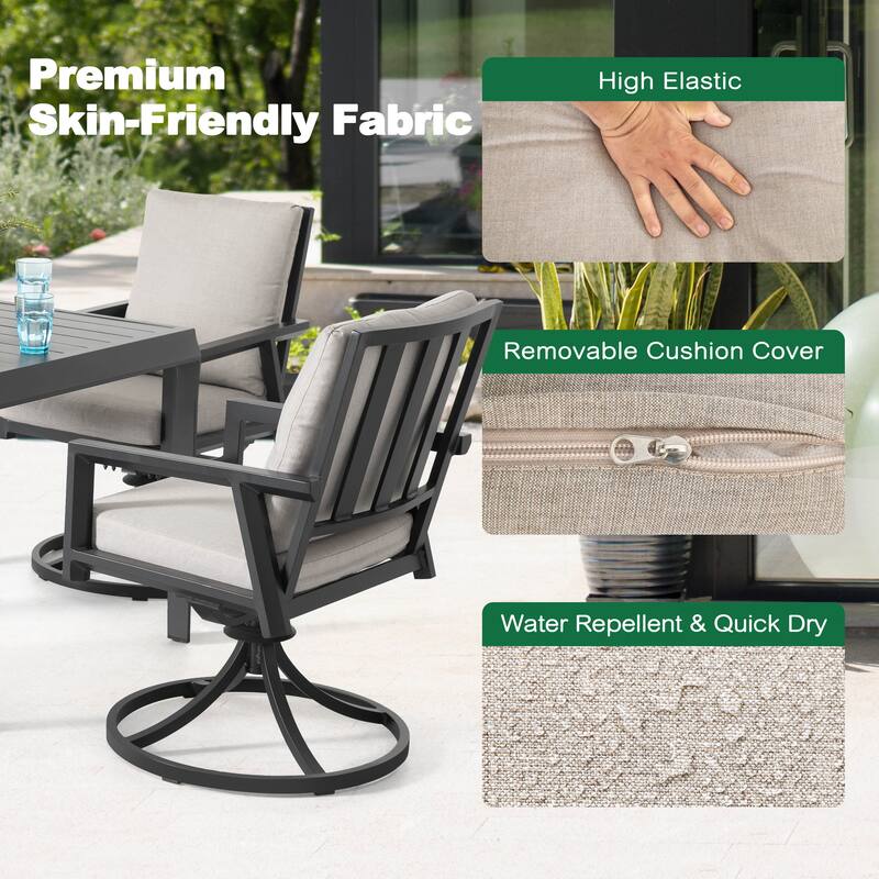 Outdoor 2-Piece Aluminum Swivel Chairs with Gray Cushions