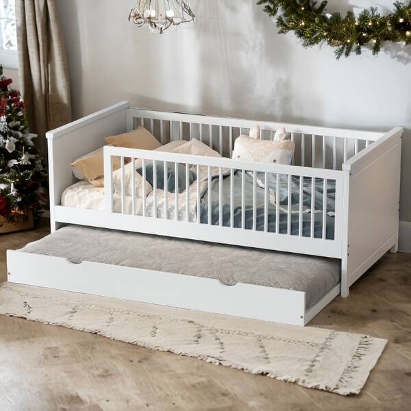 slide 2 of 20, Twin Bed Frame Platform Bed Daybed with Guardrail and Trundle