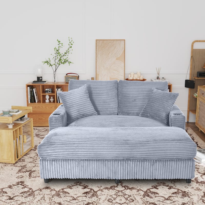 GDFStudio - Polyester 50.9" Loveseat Chaise with Cup Holders