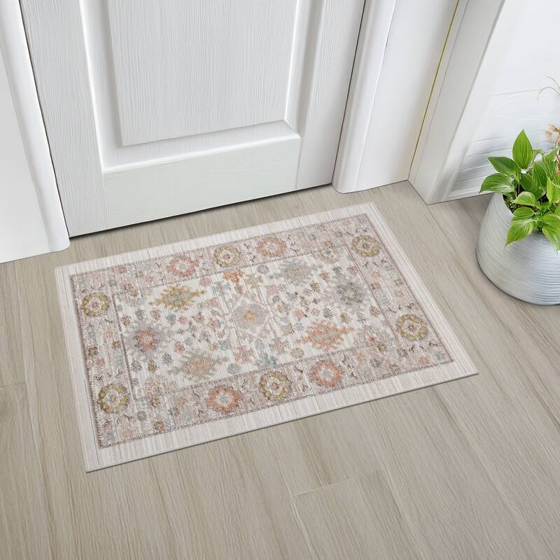 Crosswood Ellen Traditional Floral Indoor Polyester Area Rug - 2' x 3' - Cream/Aqua