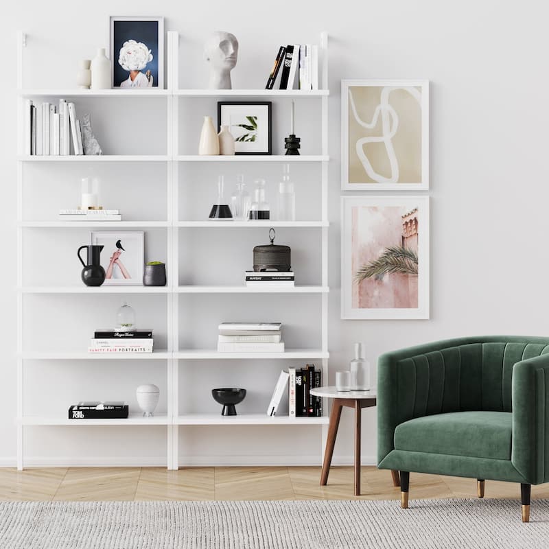 Nathan James Theo 6-Shelf Tall Bookcase, Wall Mount Bookshelf Wood with Metal Frame