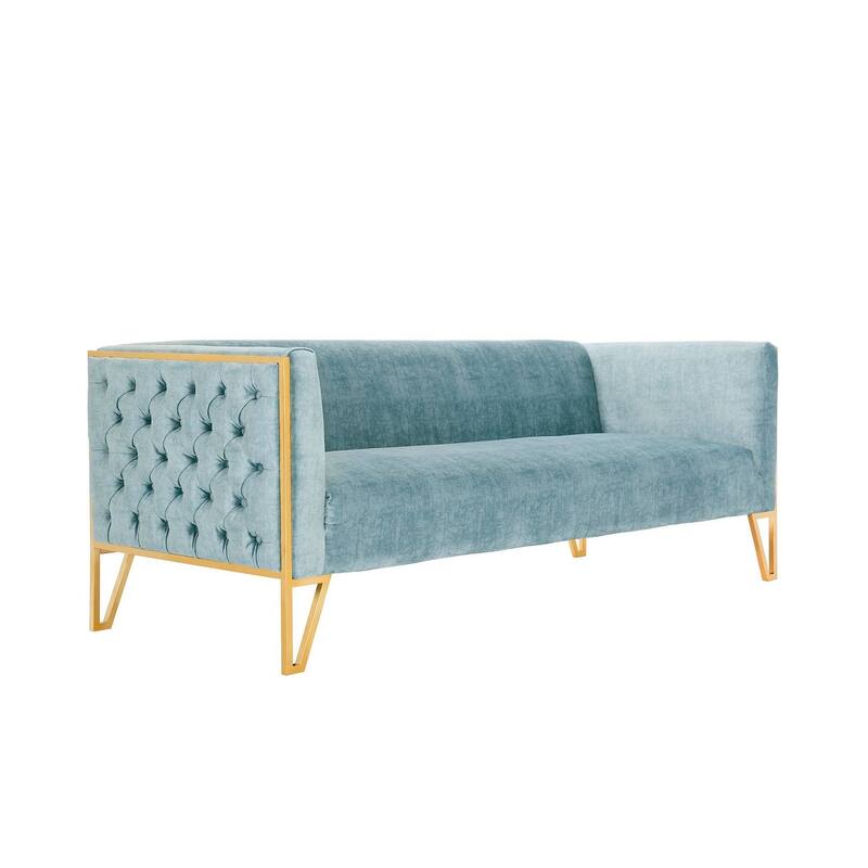 Manhattan Comfort Vector 81.5 in. Grey and Gold Velvet 3-Seat Sofa