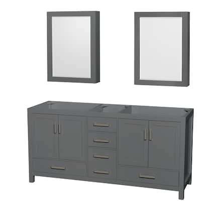 Wyndham Collection Sheffield 72" Hardwood Vanity Cabinet and Two 24"