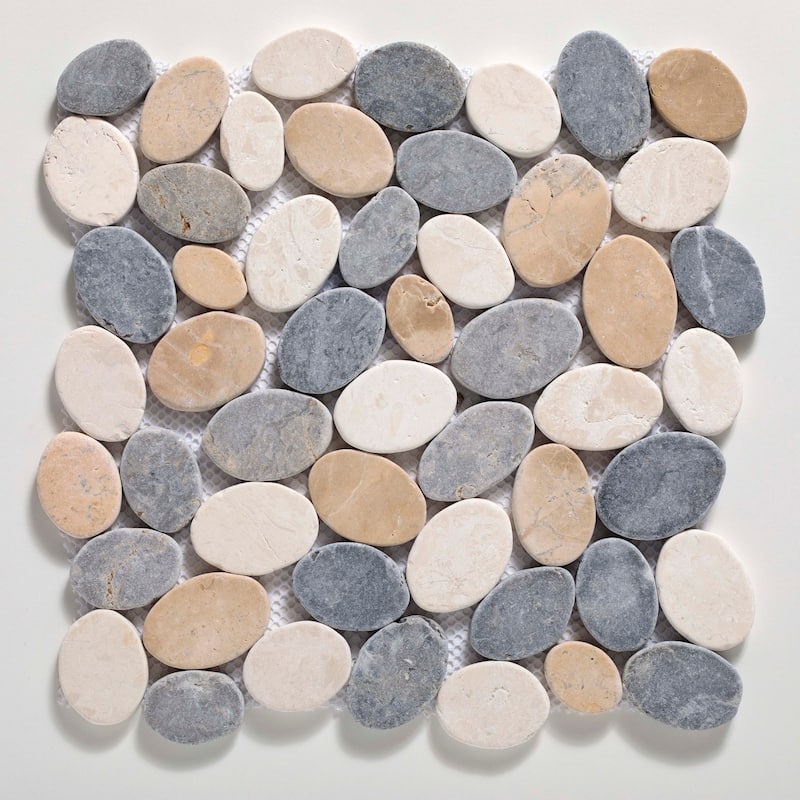 Cruz Bay Studio XC3R Coin Marble - 11" x 11" Pebble and Rock Floor and - Tan / Off-White / Grey