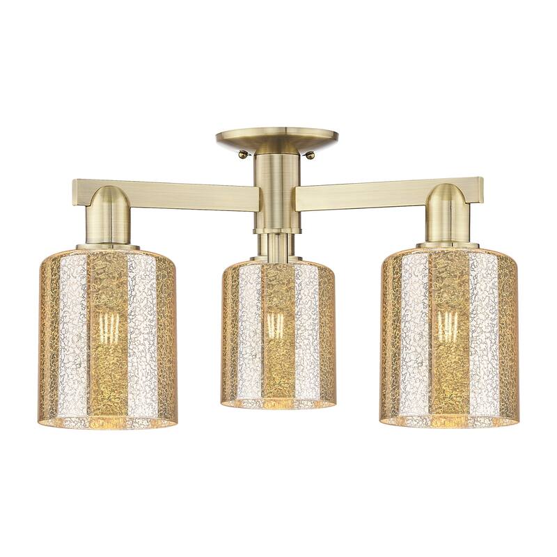 Innovations Lighting 716-3F-11-23 Cobbleskill Semi-Flush Cobbleskill 3 - Antique Brass / Mercury