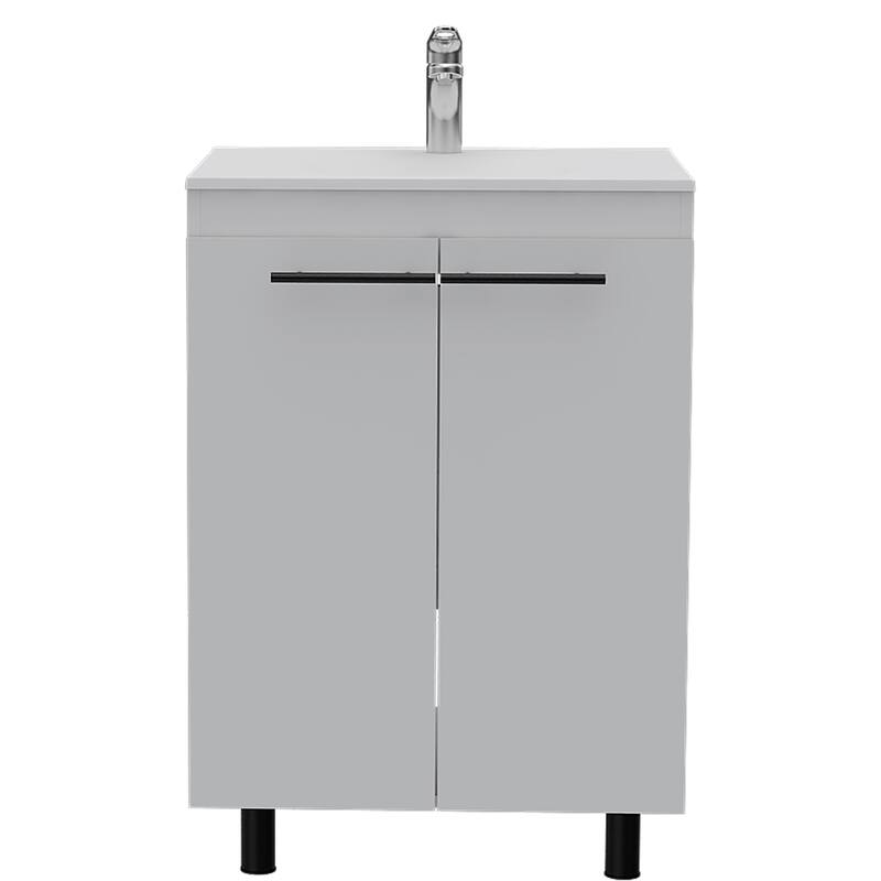 Light Oak 2-Door Rectangle Freestanding Vanity Cabinet with Drop-In Sink and 2 Shelves, Compact Bathroom Storage