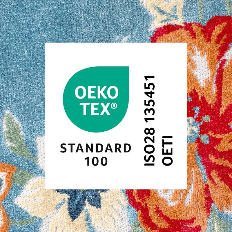 TOWN & COUNTRY EVERYDAY Hibiscus Bloom Border Modern Floral Indoor Outdoor Area Rug, UV Fade Resistant, High-Low Pile