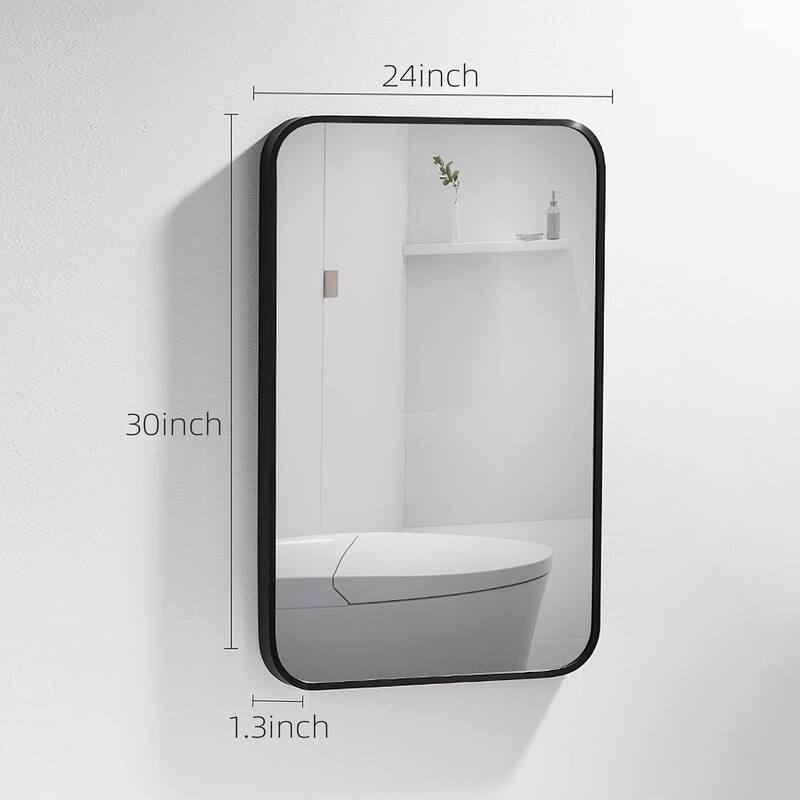 24 in. W x 30 in. H Rectangular Framed Wall Mounted Bathroom Vanity Mirror in Black - 24" x 30