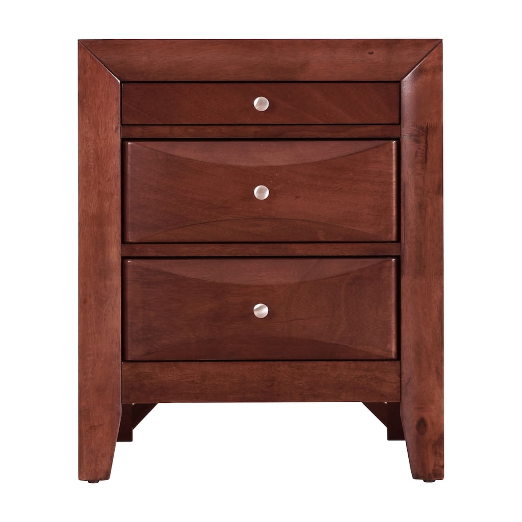 3-Drawer Cherry Nightstand with Dovetail Front and Back, 28 Inch Classic Wooden Bedroom Bedside Storage