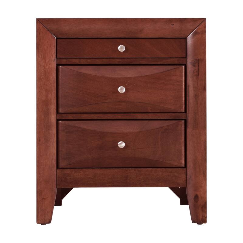 3-Drawer Cherry Nightstand with Dovetail Front and Back, 28 Inch Classic Wooden Bedroom Bedside Storage