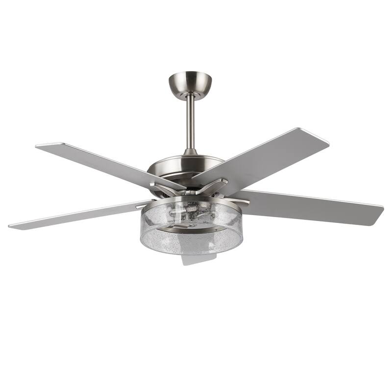 52-inch Modern Satin Nickel Bubble Shade Ceiling Fan with Light and Reversible Blades - 52'' W x 18.7" H