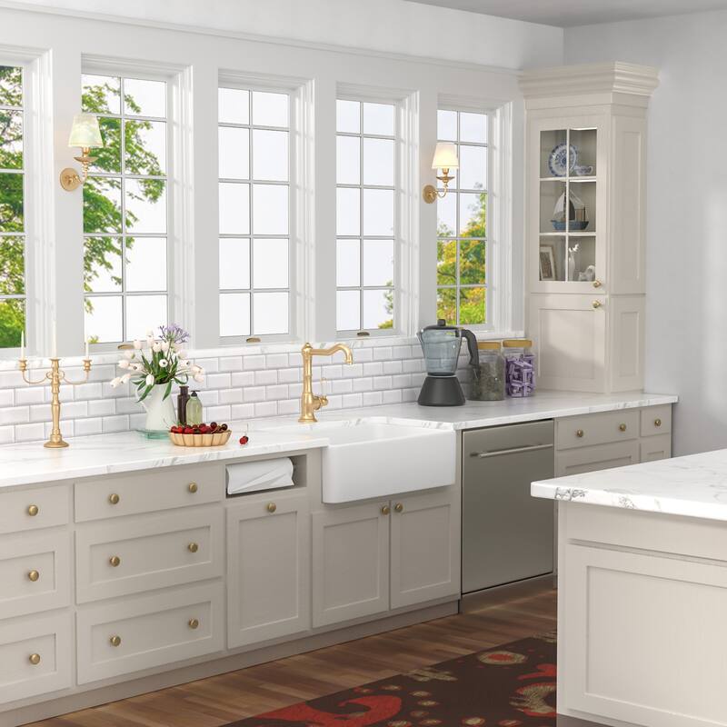 Kichae 33 Inch Ceramic Sink Undermount Farmhouse White Kitchen Sink - 33 in.W x 20 in.D x 9 in.H