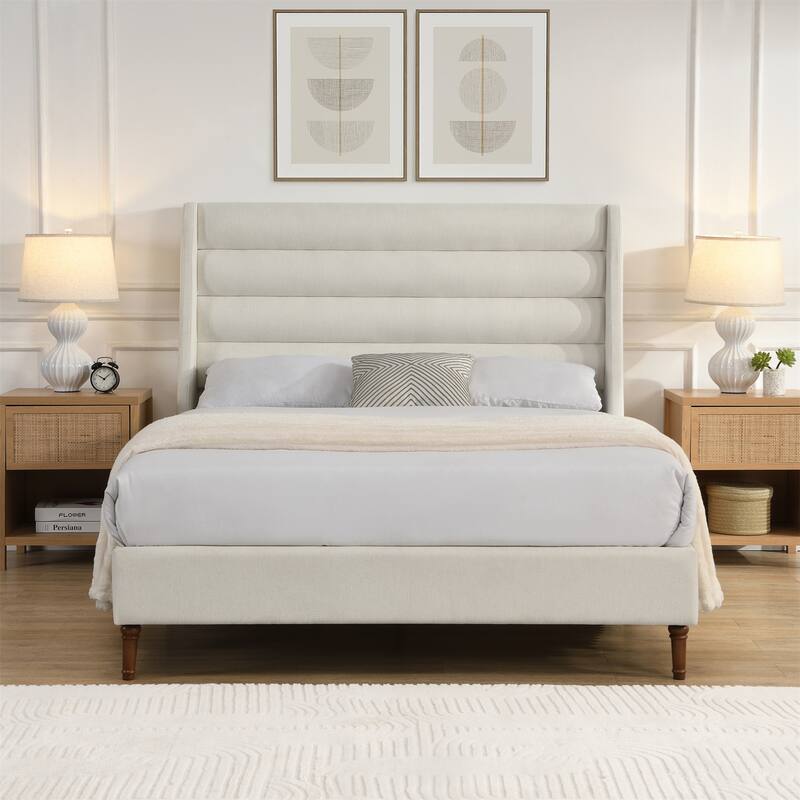 Queen Size Bed Frame High Headboard Upholstered Platform Bed