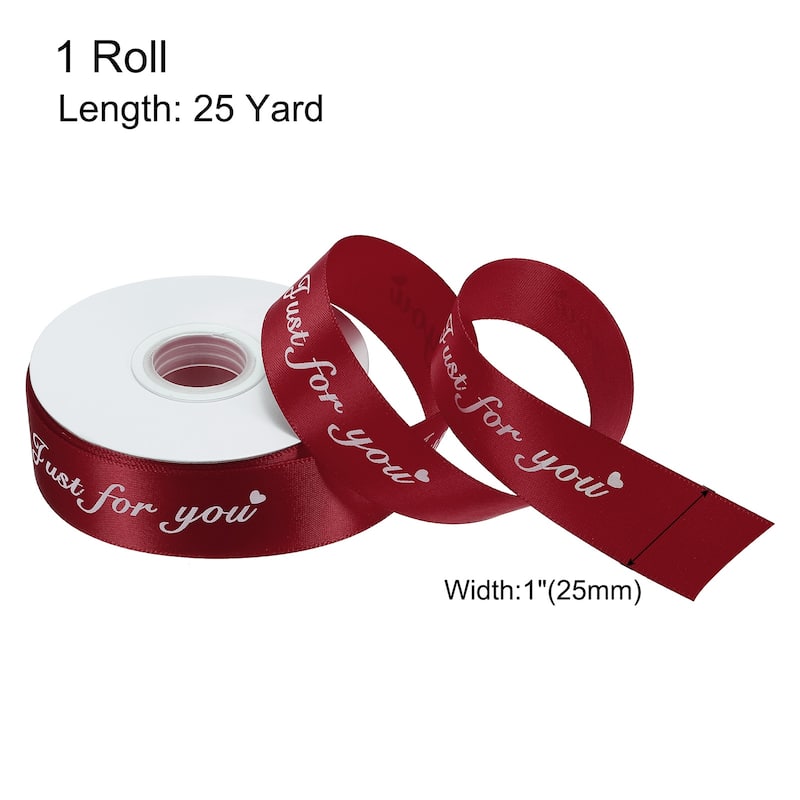 1" 25 Yard Valentine Printed Satin Ribbon Wedding Grosgrain Ribbons - 1" x 25 Yard - Burgundy Red