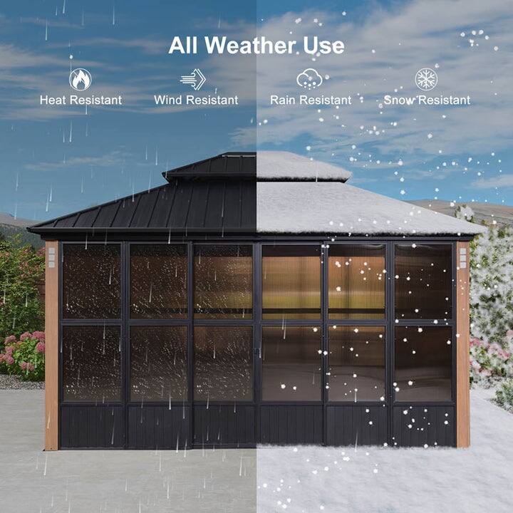 PURPLE LEAF Outdoor Galvanized Steel Hardtop Gazebo, Aluminum Frame Gazebo With Curtains