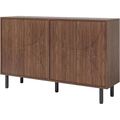 Mid Century Modern Kitchen Cupboard with Adjustable Shelves and Touch Push Doors in Brown - 55.12" x 13.78" x 32.48"